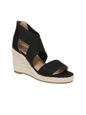 New LifeStride Black Thrive Espadrille Wedge Sandals 8 Wide Comfort Arch Support